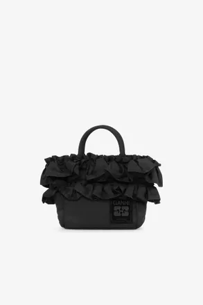 Ganni Black Mini Ruffle Tote