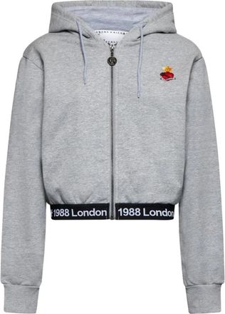 John Richmond Hoodie met rits en iconische details - Dames - Vesten met rits - Grijs - XL - Katoen - Hoodies & sweatvesten