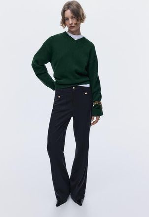H&M Flared Twill Trousers in Navy Blue at Nordstrom, Size 14