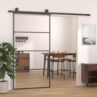 vidaXL Vidaxl - Puerta Corredera Aluminio Y Esg Vidrio Negra 102,5x205 Cm