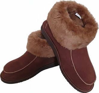 Generic Mens Genuine Sheepskin Slippers, Warm Mid-Top Boot With Suede Upper and Lightweight EVA Sole Viking Chocolate (Chocolate, 13, UK Footwear Size System,