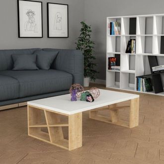 OEM Mesa De Centro Rectangular Honey Con Tablero Blanco Y Patas De Roble L 105 X P 60 X A 40 Cm