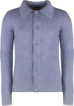 Gucci Brushed Wool Mohair Cardigan - Heren - Vesten - Paars - M - Wol - Truien & Vesten