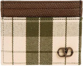 Valentino VLOGO Signature Check Canvas & Leather Card Case in Brown Multi at Nordstrom
