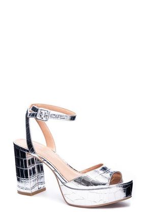 Chinese Laundry Theresa Platform Sandal in Silver Patent Crocodile at Nordstrom, Size 6.5
