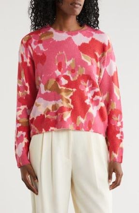 Nicole Miller Floral Crewneck Crop Sweater in Pink Print at Nordstrom Rack, Size X-Large