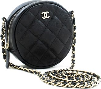Chanel Round Mini Black Leather Shoulder Bag (Pre-Owned)