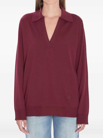 Gucci v-neck polo top - women - Polyester/Wool - M - Red