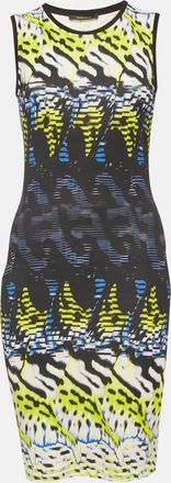 Roberto Cavalli Yellow/blue Printed Jersey Mini Dress