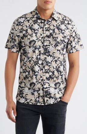 Nordstrom Floral Short Sleeve Stretch Cotton Blend Button-Up Shirt in Black Annie Floral at Nordstrom Rack, Size Xx-Large