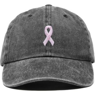 Dalix Pink Ribbon Dad Cap in Washed Black at Nordstrom