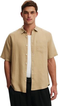 Cotton On Mens Relaxed Linen Short Sleeve Shirt in Taupe at Nordstrom, Size Xx-Large