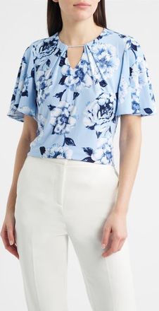 Anne Klein Pleated Flutter Sleeve Top in Lakeshore Multi at Nordstrom, Size Xx-Small P