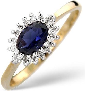 The Diamond Store Sapphire 6 x 4mm And Diamond Ring 9K Yellow Gold