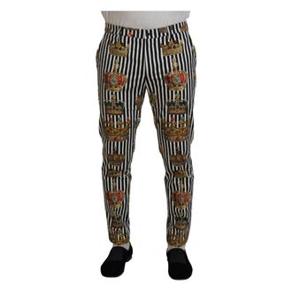 Dolce & Gabbana Elegante Chino-broek met kroonprint - Heren - Slim Fit Broeken - Veelkleurig - XS - Katoen - Broeken