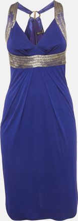 Roberto Cavalli Blue Beaded Jersey Short Dress