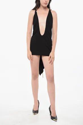 Dsquared2 Mini Vestito Asimmetrico Con Scollatura Profonda e Catena Effetto Dorato Dsquared2