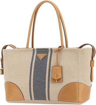 Prada Womens Canvas And Leather Shopping Tote Beige