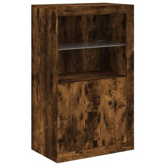 Berkfield Home Side Cabinet with LED Lights Smoked Oak Engineered Wood in Brown