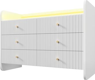 STILVORA Aparador Con 6 Cajones Y Led, Dise&ntilde;o Ondulado Acanalado, Estilo Moderno, En Tablero De Part&iacute;culas, 120&times;40&times;75 Cm, Blanco