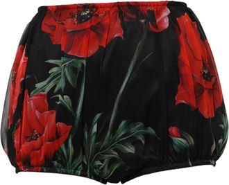Dolce & Gabbana Womens Floral Print Silk Shorts - Black