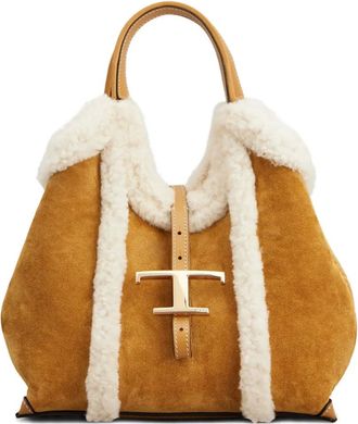 Tod's shearling-trimmed suede bag - Brown