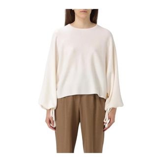 Max Mara Cashmere Knitwear, female, White, Size: S Round Neckline Top