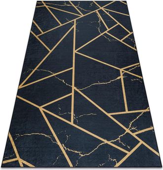 RugsX Rugsx - Alfombra Lavable Andre 1222 M&aacute;rmol, Geom&eacute;trico Antideslizante - Negro Black 160x220 Cm