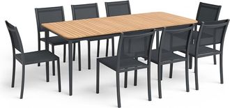 Oviala Mesa de jard&iacute;n de aluminio/teca y 8 sillas