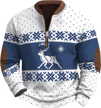 Generic Christmas Jumpers for Men Half Zip Up Mens Sweatshirts Xmas Reindeer Printed Ugly Christmas Sweater 1/4 Zipper Long Sleeve Pullover Fashion Holiday Sw