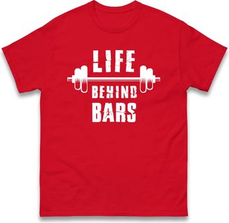 Generic Life Behind Bars Gym T-Shirt - Funny Weightlifting & Fitness Tee for Men - Workout Barbell Joke Shirt for Gym Lovers - Unisex Training Top (Red, M)