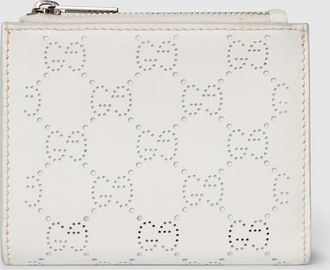 Gucci Small Perforated GG Wallet, White, Leather