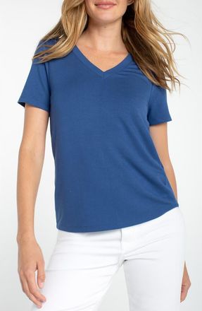 Liverpool L.A. Short Sleeve V-Neck T-Shirt in Liberty Blue at Nordstrom, Size X-Large