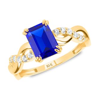 MAX + STONE Solid 10k Yellow or White Gold Emerald Cut Birthstone Rings with Twisted Band
