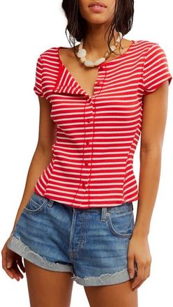 Free People Most Wanted Stripe Rib Cardigan in Red/white Stripe at Nordstrom, Size X-Small