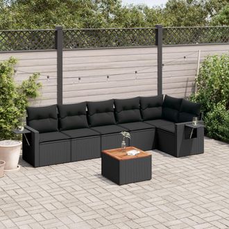 vidaXL Vidaxl - Set De Comedor De Jard&iacute;n 7 Pzas Y Cojines Rat&aacute;n Sint&eacute;tico Negro