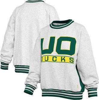 Pressbox Womens Pressbox Heather Gray/Green Oregon Ducks Endzone Crewneck Sweatshirt at Nordstrom, Size X-Large