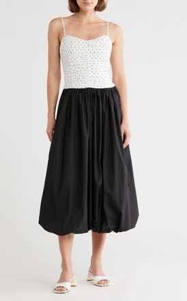 Lush Mixed Media Bubble Skirt Midi Dress in White Black at Nordstrom Rack, Size X-Large