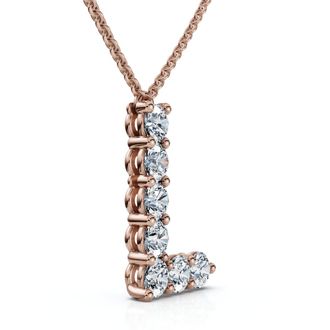 Pompeii3 1Ct Diamond Initial L Pendant 14k Gold 18 Necklace Lab Grown 5/8 Tall