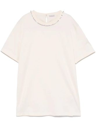 Moncler crystal-embellished T-shirt - women - Cotton - M - Neutrals