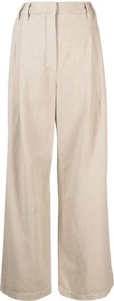 Brunello Cucinelli pleat-detail wide-leg trousers - women - Cotton/Linen/Flax - 44 - Neutrals