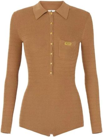 Elisabetta Franchi Jumpsuits & Playsuits, Dames, Bruin, L, Micro-cable Knit Jumpsuit