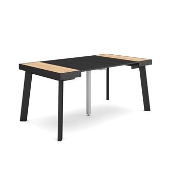 Skraut Home Skraut Home - Mesa Consola Extensible, Mesa Comedor Plegable, 160, Para 8 Comensales, Patas De Madera, Estilo Moderno, Roble Y Negro