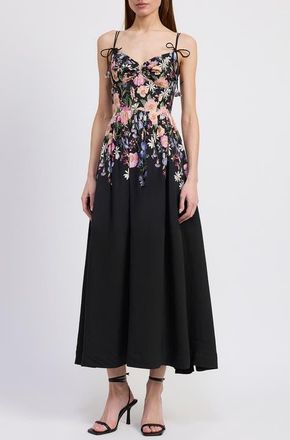 En Saison Nanette Placed Floral Dress in Black Multi Floral at Nordstrom, Size X-Small