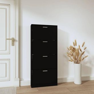 Berkfield Home Shoe Cabinet Black 59x17x150 cm Engineered Wood | Size: 59 x 17 x 150 cm