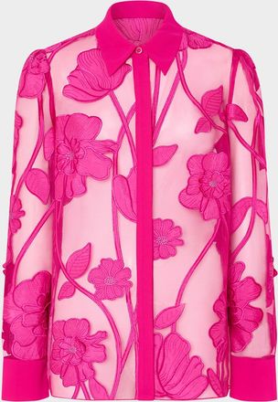Milly Ashton Sheer Floral-Embroidered Blouse