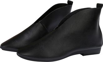 Generic Women Pointed Toe Ankle Booties Clearance Ladies Retro Faux Leather Flat Boots 2025 Summer Slip On Shoes Low Wedge Loafers Low-Top Boot Lightweight Wa