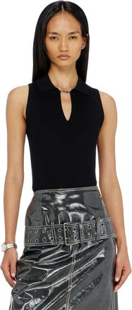 Diesel Sleeveless rib-knit polo top in silk blend - T-Shirts - Woman - Black