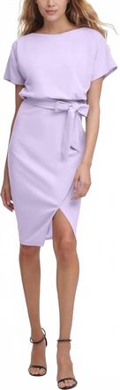 Kensie Crepe Scuba Wrap Midi Dress In Lavender