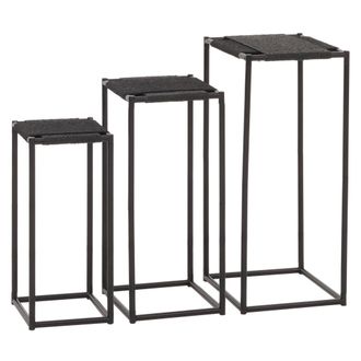 Hhg Hhg - Nunca Usado] Juego De 3 Mesas Para Flores 266, Mesa Auxiliar, Soporte Para Flores, Apilable, Cuerda De Papel Met&aacute;lica, Antracita